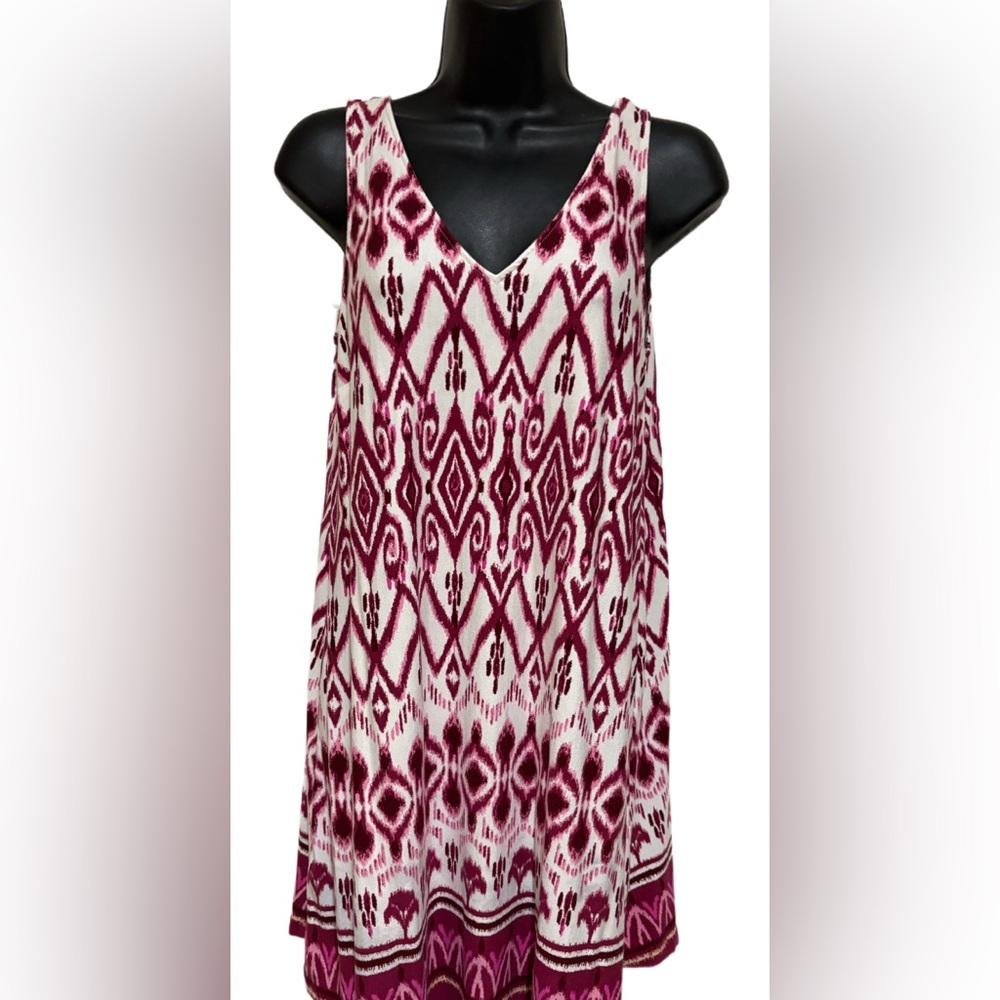 Sleeveless V-Neck Maroon Atec  Print Dress❤️ By  Loft